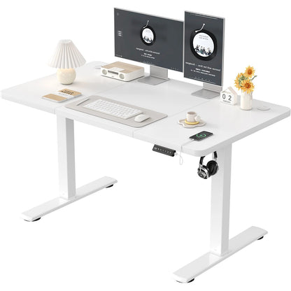 Bureau Électrique Assis-Debout - Structure Acier et Ports USB - Blanc